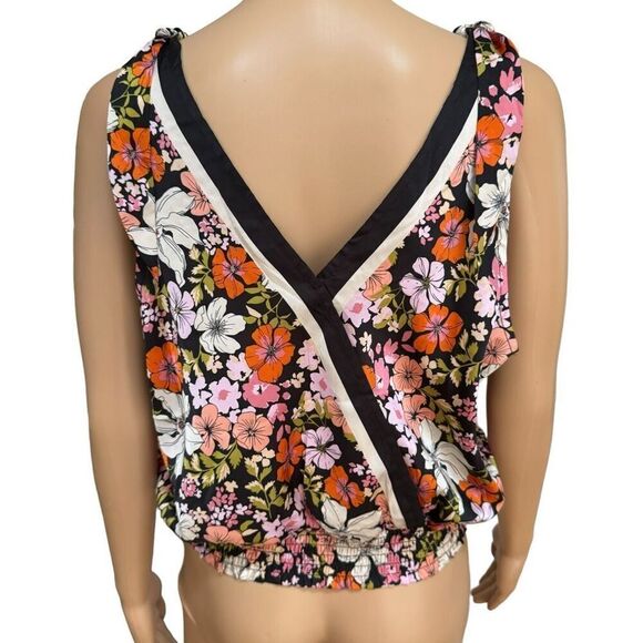 Joie Top Satin Retro Floral Surplice Tie Shoulder Blouse Women’s Size M - Picture 3 of 7